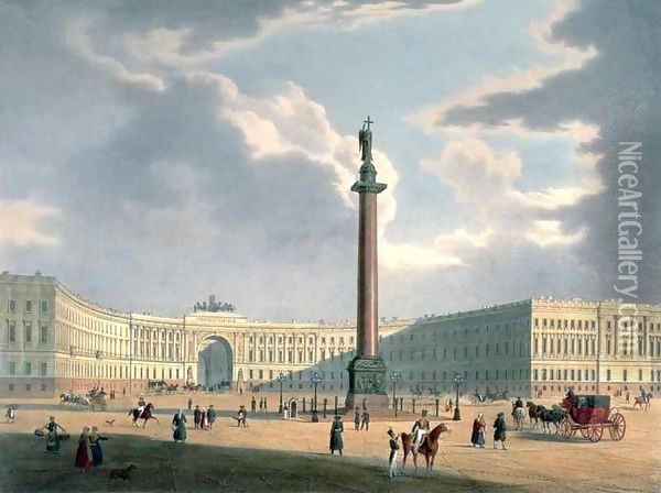 The Alexander Column and the Army Headquarters in St. Petersburg Oil Painting - Louis Jules Arnout