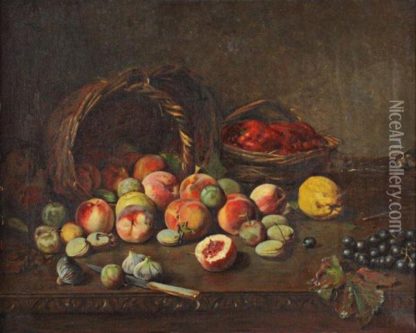 Composition Aux Fruits Oil Painting - Charles-Felix-Edouard Deshayes