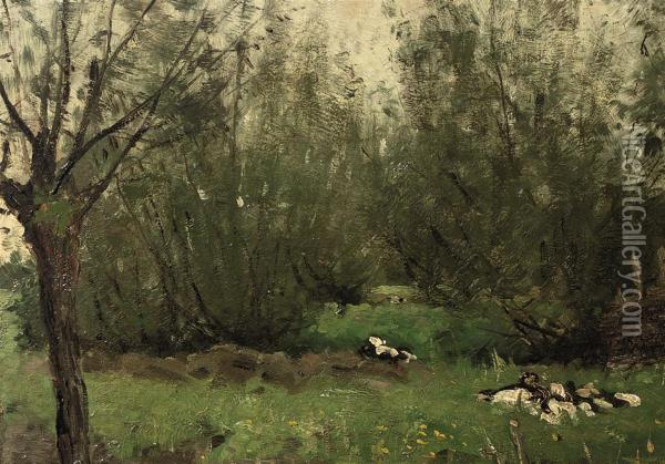 Ducks Resting By The Willows Oil Painting - Geo Poggenbeek