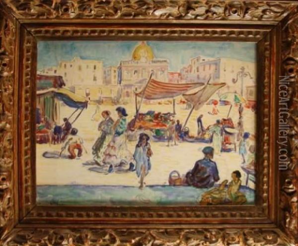 Vue D'une Place De Marche Au Maghreb Oil Painting - Henri Doucet
