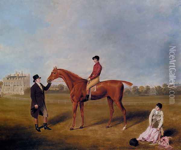 The Marquis Of Queensberry's King David With Jockey Up And Held By A Trainer At Newcastle Oil Painting - William Henry Davis