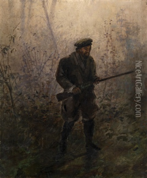 Hunter In The Forest Oil Painting - Ivan Pavlovich Pokhitonov