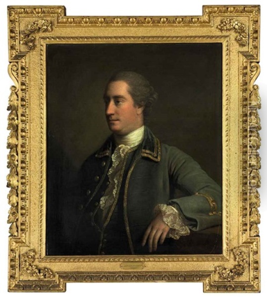 Portrait Of A Gentleman( Peter Daly, Of Quansbury?) In A Gold-embroidered Green Frock Coat And White Stock Oil Painting - Allan Ramsay
