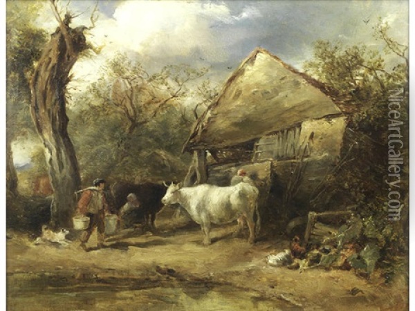 Farmyard Scene Oil Painting - John Linnell