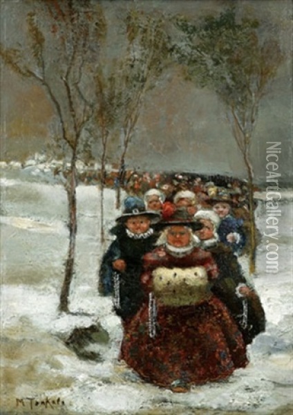 Figures In The Snow Oil Painting - Mari ten Kate