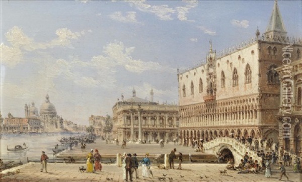 Doge's Palace With The Ponte Della Paglia Oil Painting - Giovanni Grubas