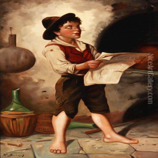 Boy Reading A Newspaper Oil Painting - Francois Xavier Bricard