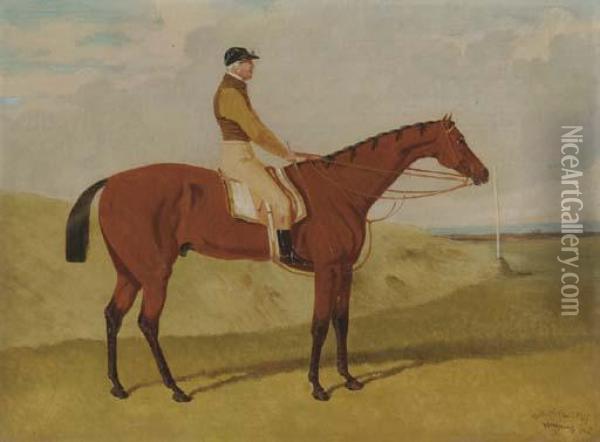Frederick With Jockey Up, In An Extensive Landscape Oil Painting - John Frederick Herring Snr