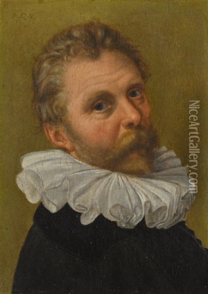 Portrait Of A Man, Head And Shoulders, Wearing A Ruff Oil Painting - Augustin Quesnel the Elder