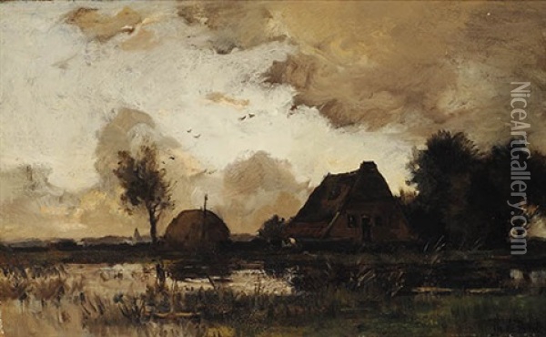 Farm With A Haystack Oil Painting - Theophile De Bock