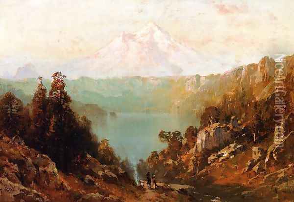 Mount Shasta from Castle Lake at Evening Oil Painting - Thomas Hill