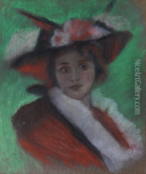 Gentildonna In Rosso Oil Painting - Giuseppe De Sanctis