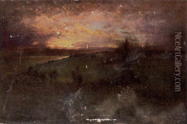 A Coastal Landscape At Dusk Oil Painting - George Inness Jr.