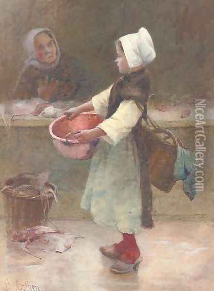 The young Breton fishergirl Oil Painting - Hector Caffieri