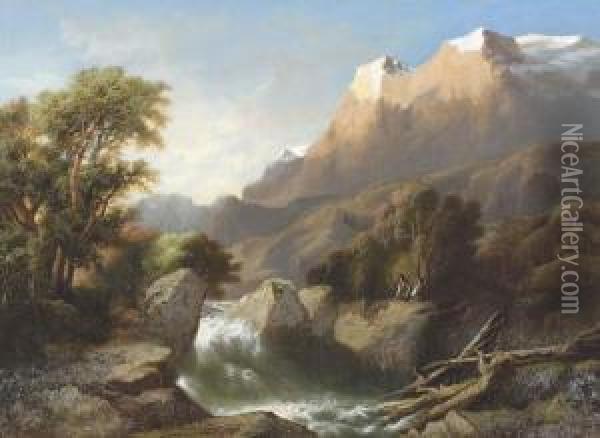 Wildbach Im Berner Oberland. Oil Painting - Jean Marc Benjamin Tepping