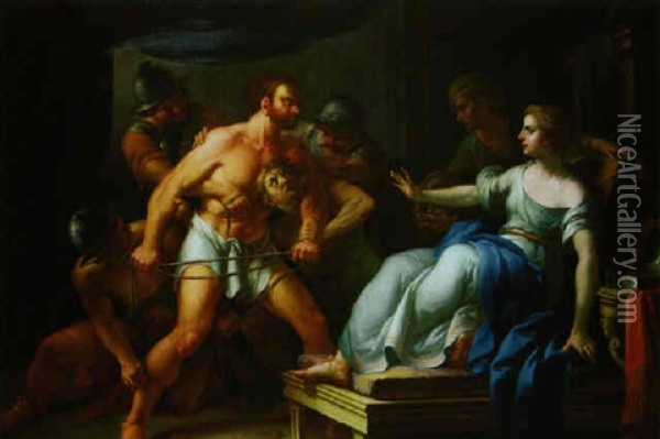 Samson Und Delila Oil Painting - Johann Joseph Anton Huber