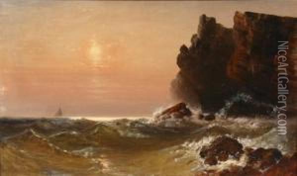 California Rocky Coast At Sunset Oil Painting - Granville Perkins