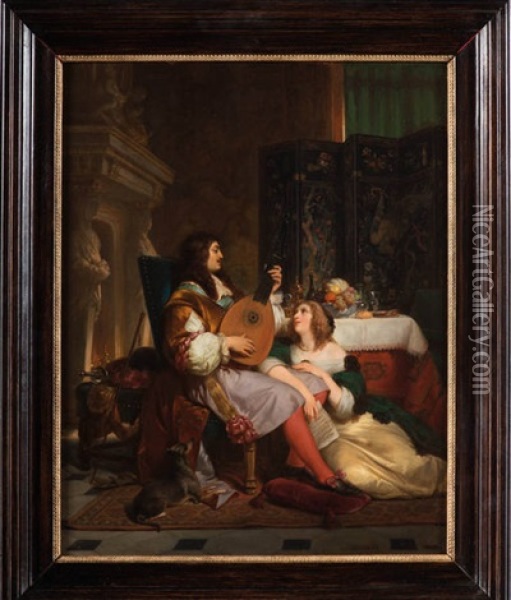 Gentilhomme Jouant De La Musique A Sa Dame Oil Painting - Henri De Caisne