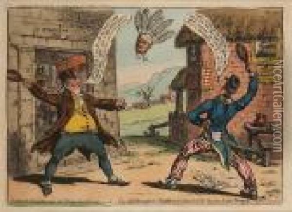 Political Amusements For Young 
Gentlemen;-or-the Old Brentford Shuttlecock, Between Old Sarum & The
 Temple Of St. Stevens Oil Painting - James Gillray