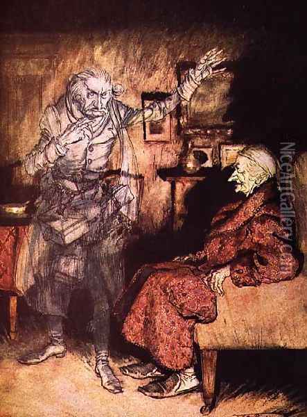 Scrooge and The Ghost of Marley, from Dickens A Christmas Carol Oil Painting - Arthur Rackham