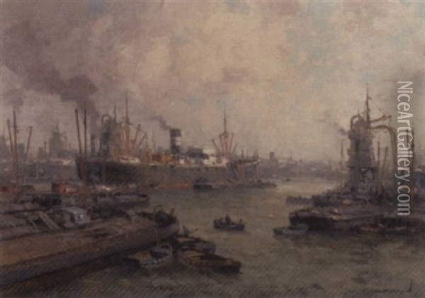 Daily Activities At The Harbour Of Rotterdam Oil Painting - Gerard Delfgaauw