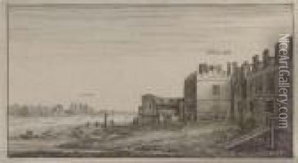 View Of Lambeth From Whitehall Oil Painting - Wenceslaus Hollar