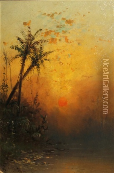 Tropical Scenes (pair) Oil Painting - Frederick Ferdinand Schafer
