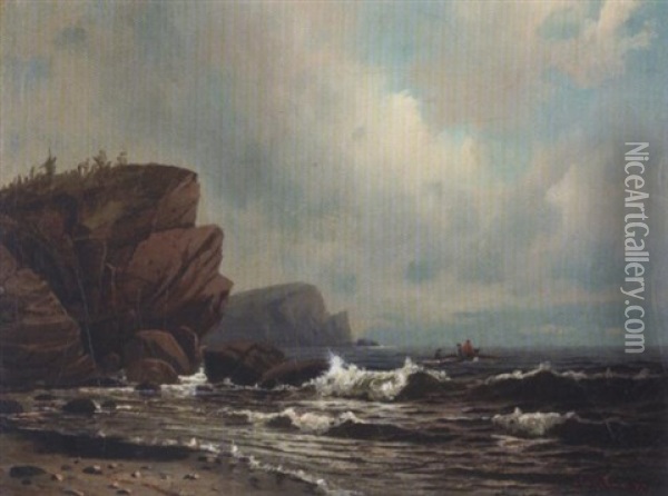 A Small Boat Off The Coast Oil Painting - Thomas Clarkson Oliver