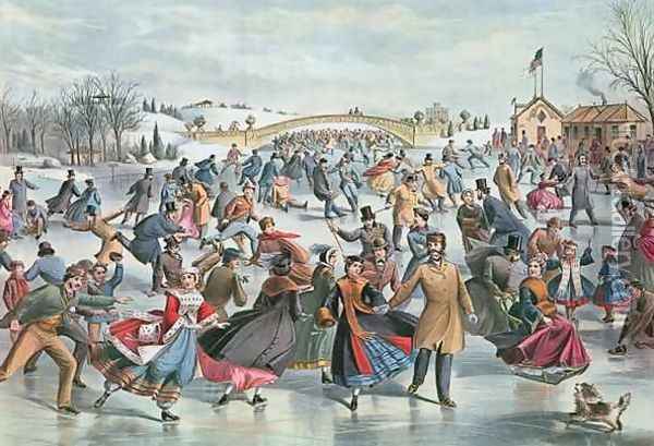 Winter on the Skating Pond in Central Park, 1862 Oil Painting - Charles Parsons
