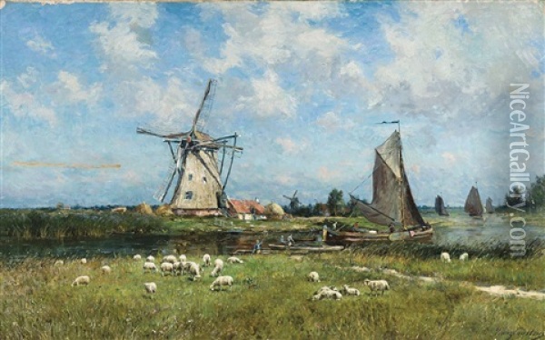Moulin Pres D'haarlem, Hollande Oil Painting - Franz Courtens