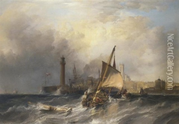 Congestion At The Harbor Mouth, Margate Oil Painting - Sir George Chambers