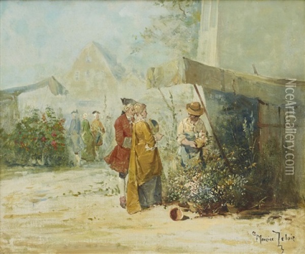 At The Flower Market Oil Painting - Maurice Leloir