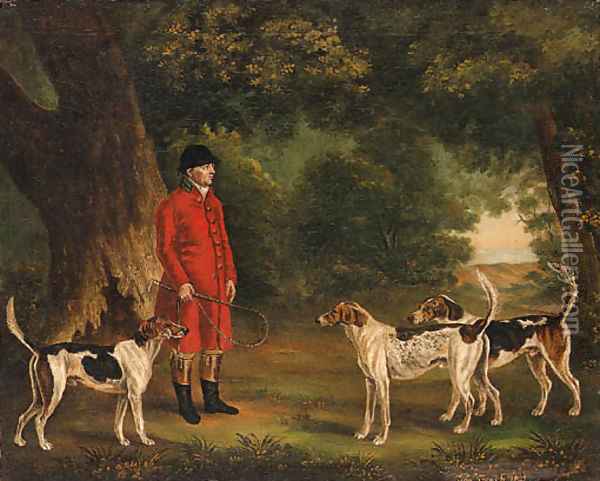 Portrait of Thomas Sebright with Hounds of the New Forest Hunt, in a wooded landscape Oil Painting - Thomas Gooch