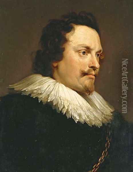 Portrait of a Gentleman, bust-length, in black robes and white collar Oil Painting - Pieter Thijs
