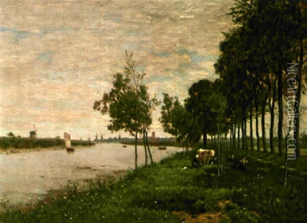 Hollandische Flusslandschaft Oil Painting - Eugen Jettel