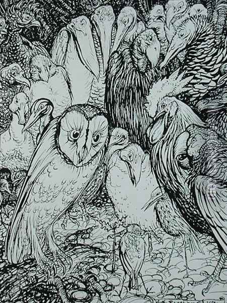 The Owl and the Birds, illustration from Aesops Fables, published by Heinemann, 1912 Oil Painting - Arthur Rackham