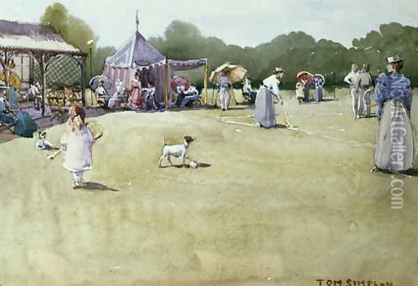 The Tennis Party, c.1930s Oil Painting - Tom Simpson