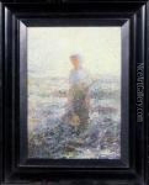 A Young Woman On A Rocky Shore Oil Painting - Victor Noble Rainbird