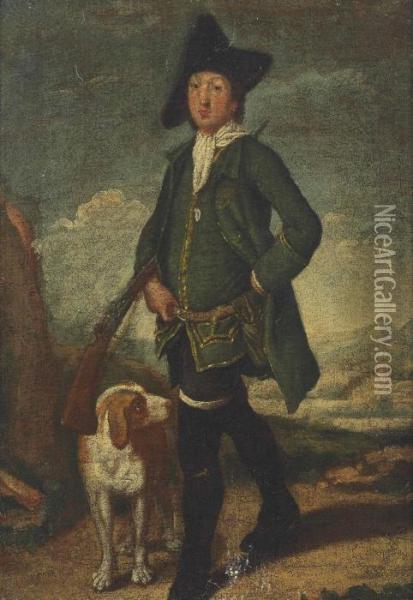 A Huntsman With A Hound, In A Landscape Oil Painting - Giacomo Ceruti (Il Pitocchetto)