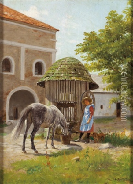 Am Brunnen Oil Painting - Hermann Reisz