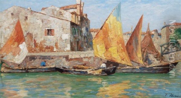 Fishing Boats In Rio Pallada - Giudecca Oil Painting - Ferdinando Silvani
