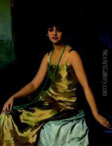 Portrait De Femme Au Collier Vert Oil Painting - Cyprien Boulet