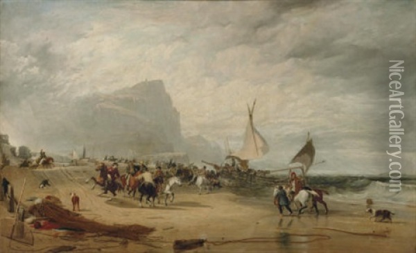 Smugglers Alarmed By An Unexpected Change From Hazy Weather While Landing Their Cargo Oil Painting - Augustus Wall (Sir.) Callcott