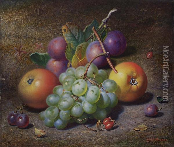 Still Life Offruit On A Mossy Bank Oil Painting - Charles Archer