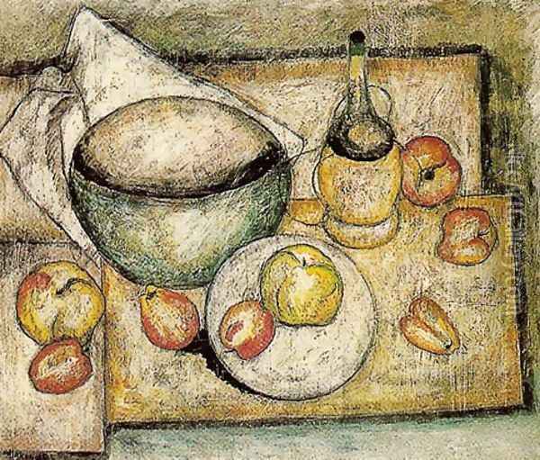 Still Life with a Green Bowl and Fruit Oil Painting - Tadeusz Makowski