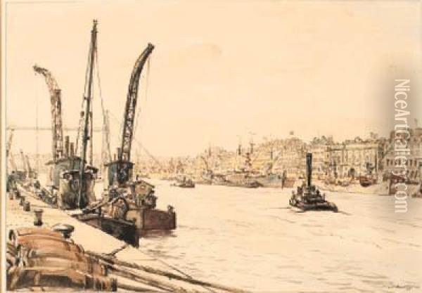 Three Cranes, Rouen Oil Painting - Muirhead Bone