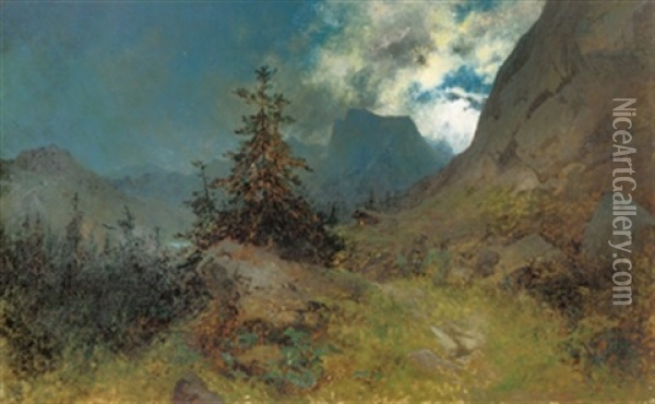 Abendstimmung Im Gebirge Oil Painting - August Loehr