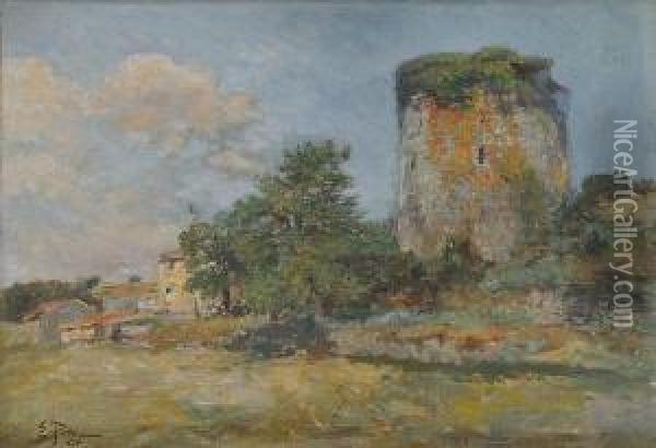 Paysage A La Tour Oil Painting - Edmond Marie Petitjean