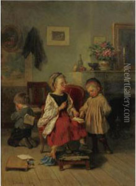 The Stern Teacher Oil Painting - Theophile-Emmanuel Duverger