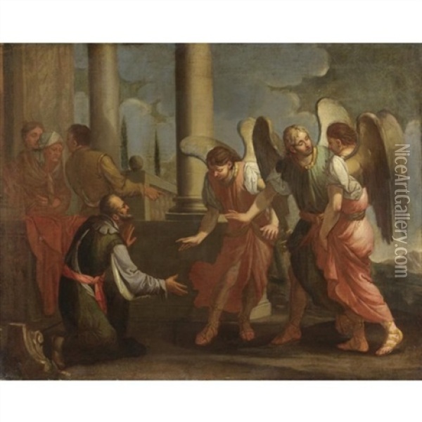 Abramo E I Tre Angeli Oil Painting - Giulio Carpioni